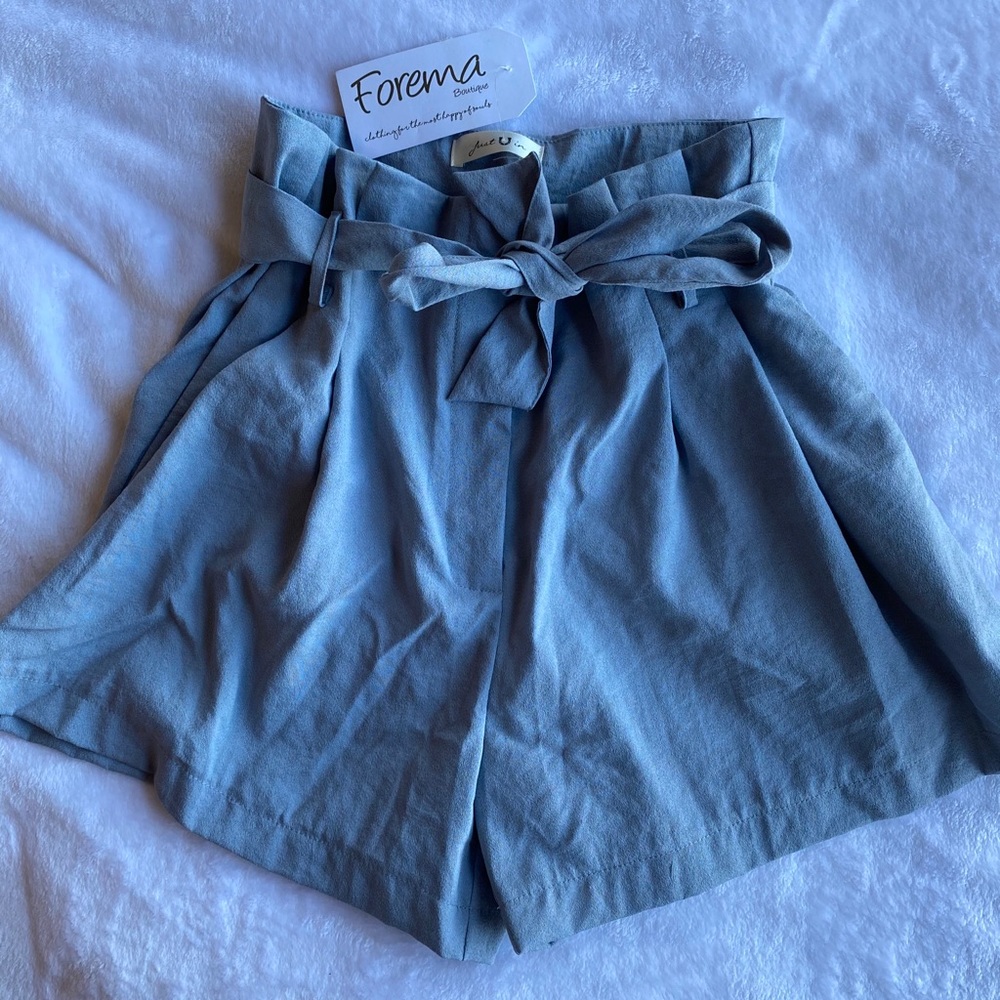 Blue paper bag shorts